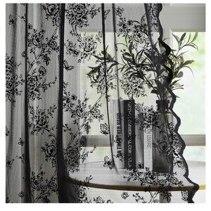 Black lace sheer curtains 54x54 2 panels NWT